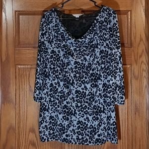Laura Ashley Gray Leopard Print 3/4 Sleeve Blouse